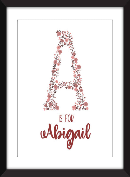 A is For/Children's Initial Unframed Print - Personalised Name Print for Babies