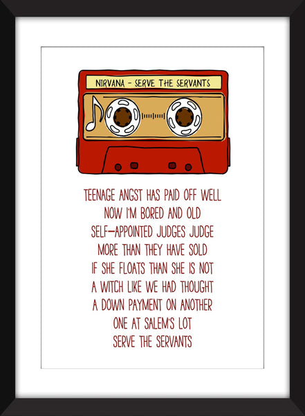 Nirvana Serve the Servants Lyrics - Unframed Print