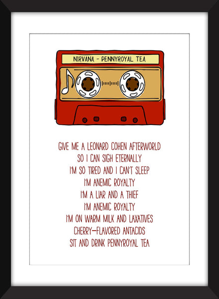 Nirvana Pennyroyal Tea Lyrics - Unframed Print