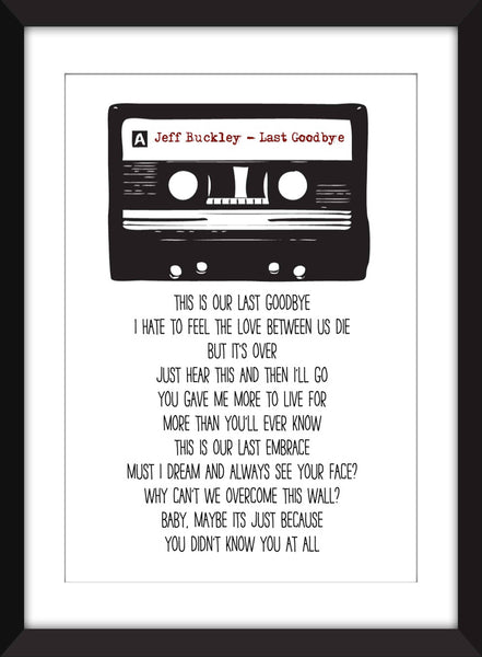 Jeff Buckley Last Goodbye Lyrics - Unframed Print