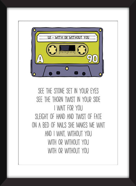 U2 With or Without You Lyrics - Unframed Print