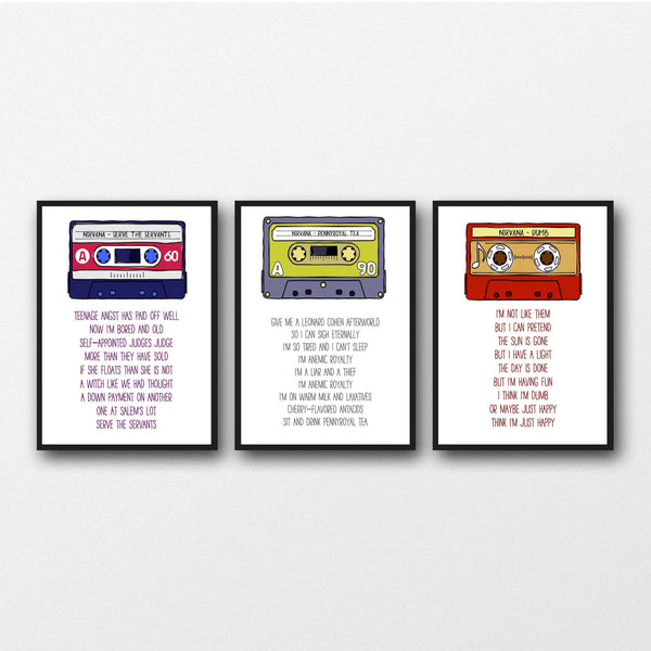 Set of 3 Nirvana In Utero Lyrics - Unframed Prints