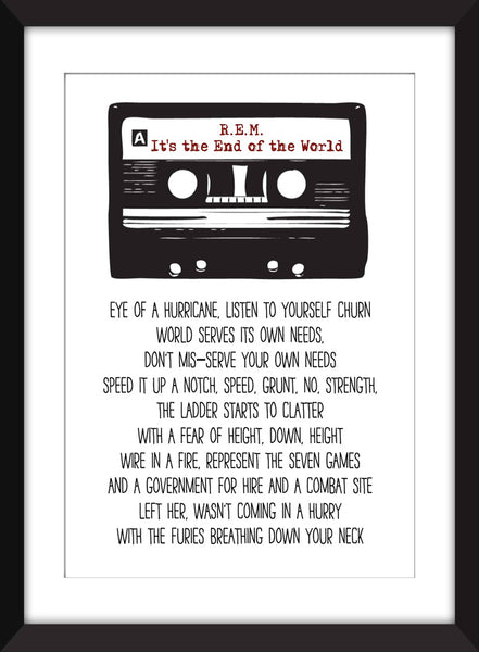 R.E.M. It's the End of the World As We Know It Lyrics - Unframed Print