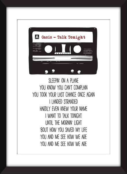 Oasis Talk Tonight Lyrics - Unframed Print
