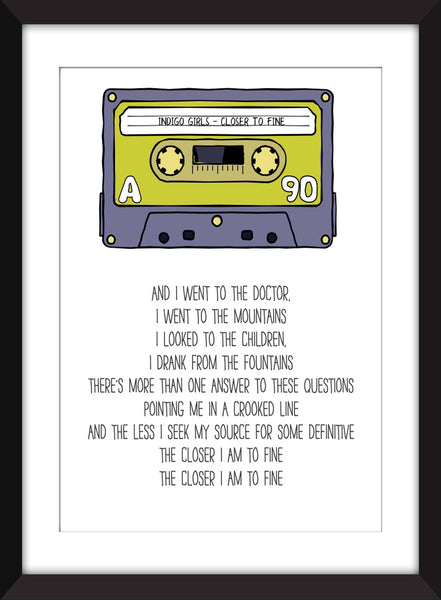 Indigo Girls Closer to Fine Lyrics - Unframed Print