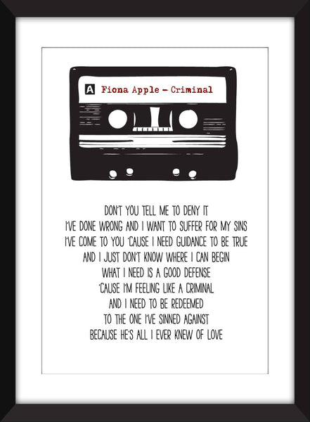 Fiona Apple Criminal Lyrics - Unframed Print