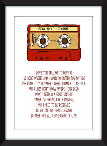 Fiona Apple Criminal Lyrics - Unframed Print