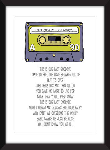 Jeff Buckley Last Goodbye Lyrics - Unframed Print