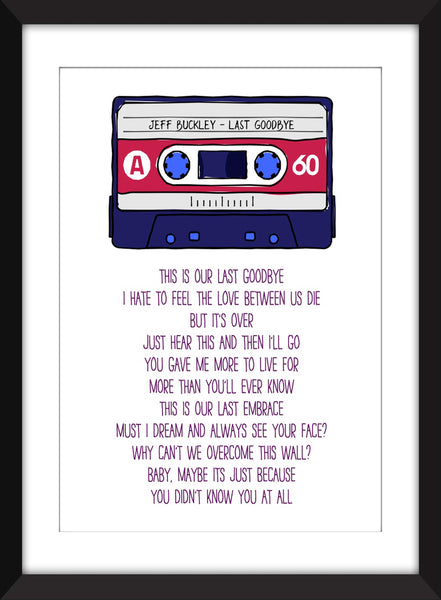 Jeff Buckley Last Goodbye Lyrics - Unframed Print