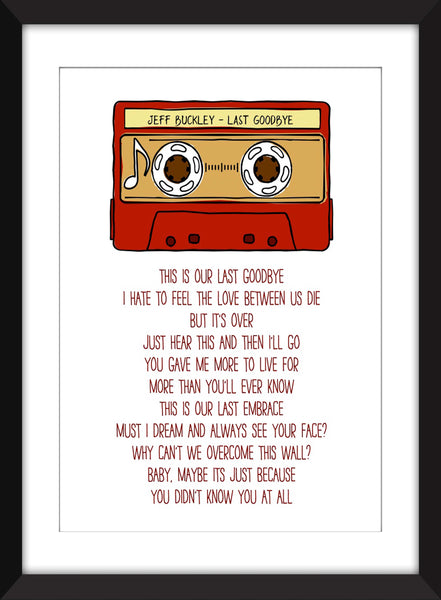 Jeff Buckley Last Goodbye Lyrics - Unframed Print