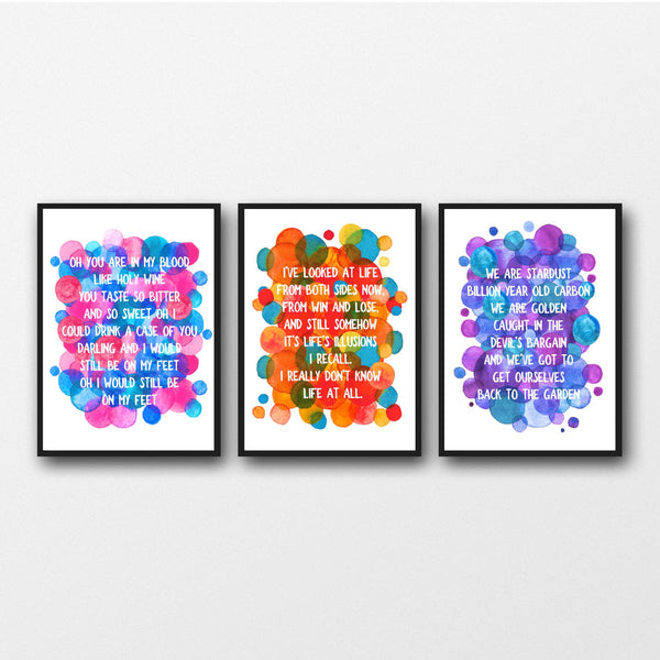 Set of 3 Joni Mitchell Lyrics - Unframed Prints