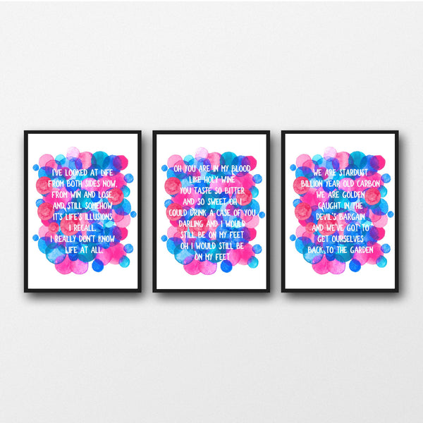 Set of 3 Joni Mitchell Lyrics - Unframed Prints