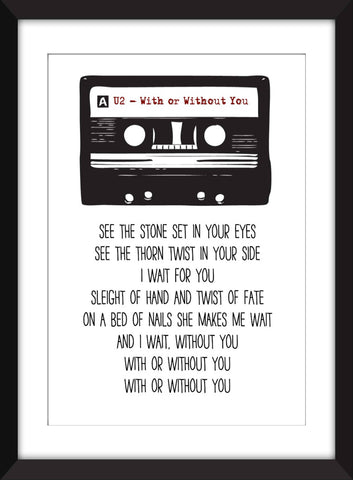 U2 With or Without You Lyrics - Unframed Print