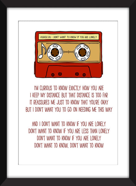 Husker Du Don't Want to Know If You Are Lonely Lyrics - Unframed Print