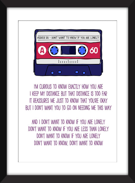 Husker Du Don't Want to Know If You Are Lonely Lyrics - Unframed Print