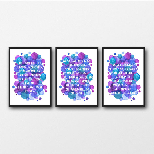 Set of 3 Joni Mitchell Lyrics - Unframed Prints