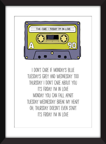 The Cure Friday I'm In Love Lyrics - Unframed Print