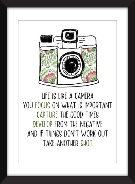 Life is Like A Camera Quote - Unframed Print