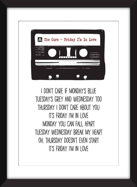The Cure Friday I'm In Love Lyrics - Unframed Print