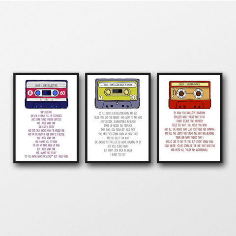 Set of 3 Oasis Lyrics - Unframed Prints