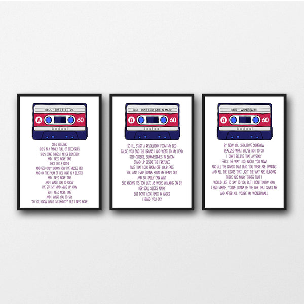 Set of 3 Oasis Lyrics - Unframed Prints