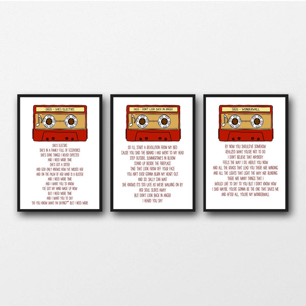 Set of 3 Oasis Lyrics - Unframed Prints